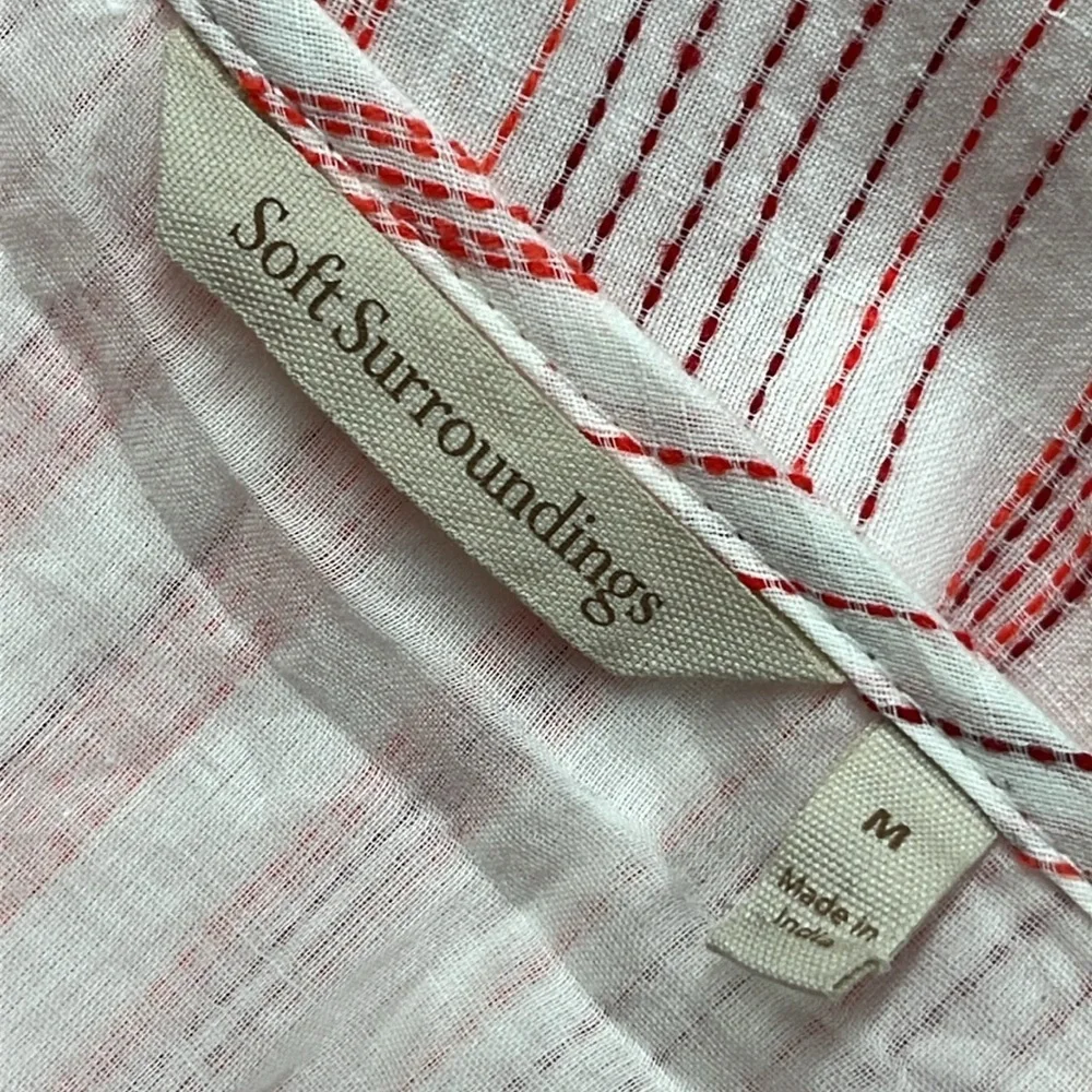 SOFT SURROUNDINGS Coastal Cottage Striped Embroidered Floral Tassel Tie Blouse M - Picture 3 of 16